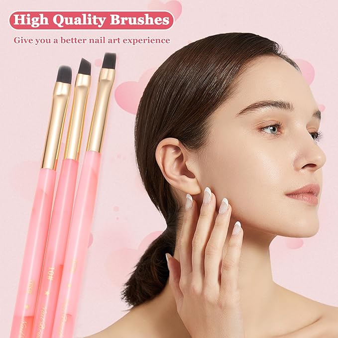 3PCS Nail Clean Up Brushes for OPI Nail Polish Remover, Brushes for Cleaning Polish Mistakes on the Cuticles, Acetone Resistant Nail Brushes for Nail Art and Designs（Jade Pink NEW）