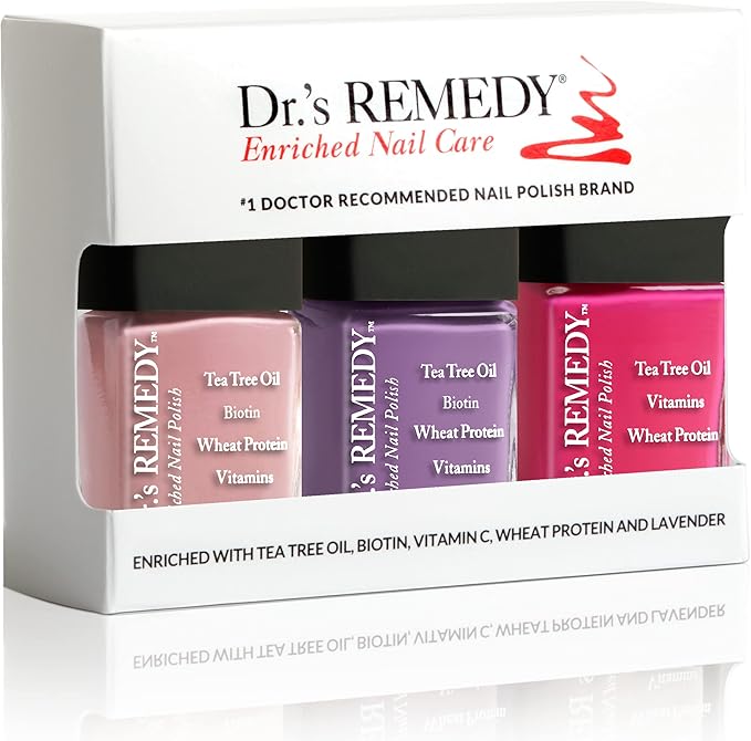 Dr’s Remedy 3 Pack Nail Polish Kit - Hop To It, Be Hopeful Trio - Non Toxic and Organic All Natural Enriched Nail Strengthener - HOPEFUL Hot Pink/RESILIENT Rose/AMITY Amethyst