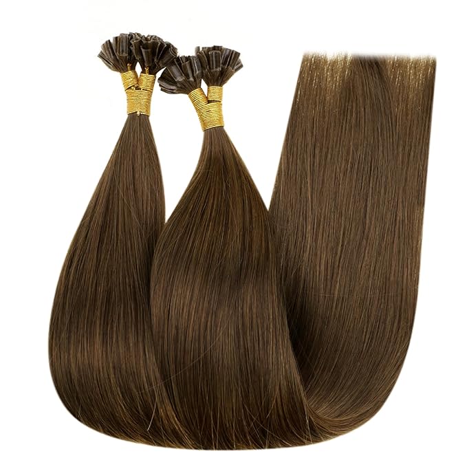 RUNATURE U Tip Hair Extensions Human Hair Brown U Tip Hair Extension 16 Inch Keratin Hair Extensions Real Human Hair Pre Bonded Hot Fusion Hair Extension Remy Hair Long Lasting No Shedding 50g 50s
