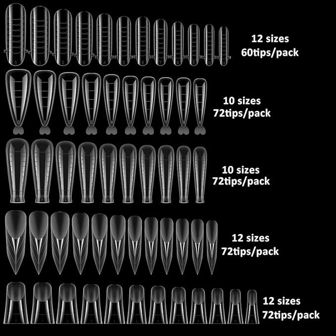 Dual Forms for Polygel, 348PCS Nail Molds for Builder Gel, 12 Sizes Stiletto Ballerina Coffin Dual Forms Poly Gel Tips, Extension Form with 10PCS Nail Clips Extension Tools Kit