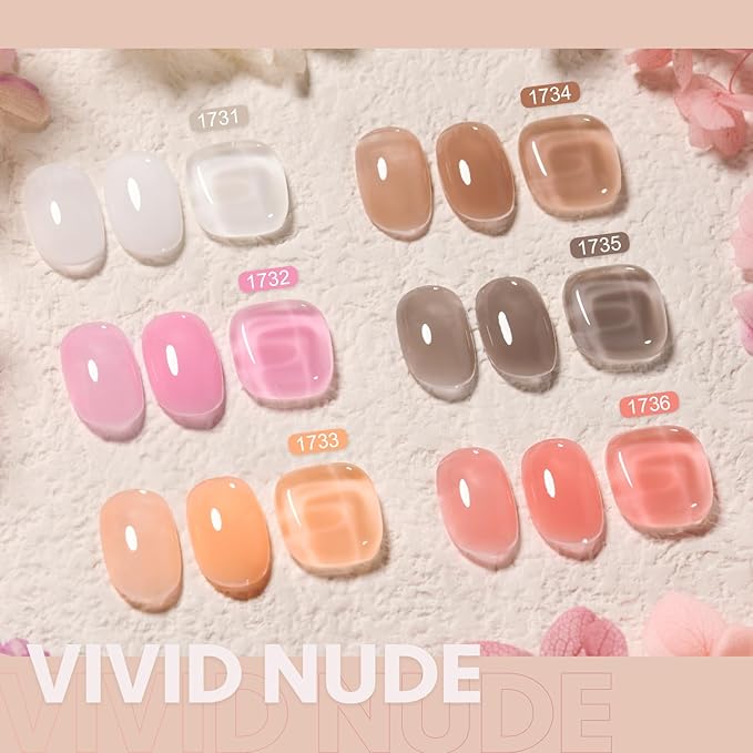 GAOY 6 Colors Builder Gel Set - Milky White, Pink, Nude Jelly Nail Strengthener, Soak Off Nail Extension Hard Gel, Vivid Nude, Base Coat Top Coat Needed