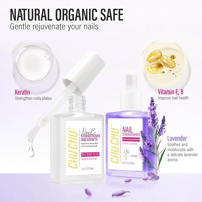 CHUCHU Cuticle Oil and Nail Repair: Clear Strengthener Nail Polish and Oils with Vitamin E Formula - Growth Treatment for Damage Weak Nails - Fast Absorb for Women Daily Care at Home