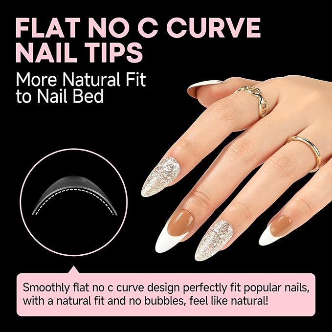 UNA GELLA Gel Nail Tips Almond Shape: 504pcs Medium Almond Nail Tips Half Cover Upgrade Soft Gel Matte Design for DIY Press On Nails Acrylic False Nails Tips 12 Sizes