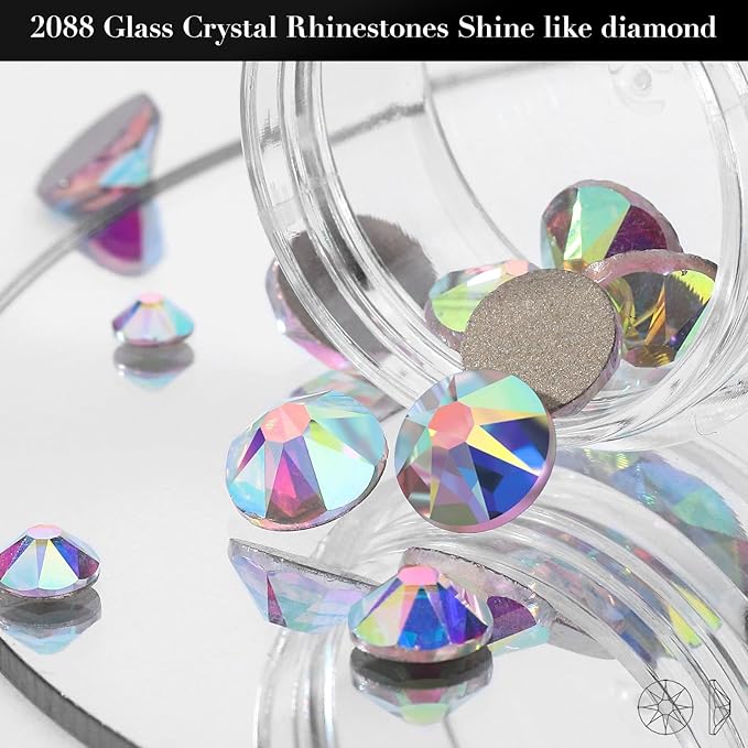 Novani Crystal AB Rhinestones Flat Back Round Rhinestone Style 2088 Sparkly Crystal Gemstones for Makeup Nail Art Crafting,Mixed Small Size(SS6-SS20)