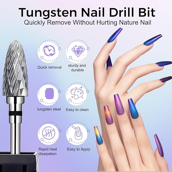 Fantexy 3/32" Carbide Nail Drill Bit - Remove Acrylic Hard Gels Quickly and Safely,Professional Cone Tungsten Drill Bits Set Nail File Acrylic for Manicure,Pedicure,Cuticle Cleaner (Extra Coarse - XC)