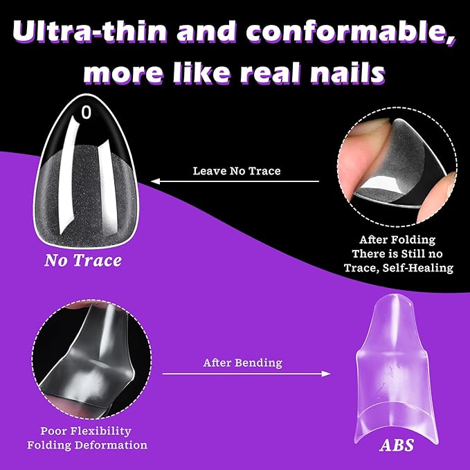 LoveOurHome 360pc Short Almond Nail Tips Clear Fake Nails Short Almond Gel Nail Tips Full Cover Acrylic Nails Clear Press on Nails XS Stiletto False Nail 15 Sizes Fingernail for Gel Nail Extension