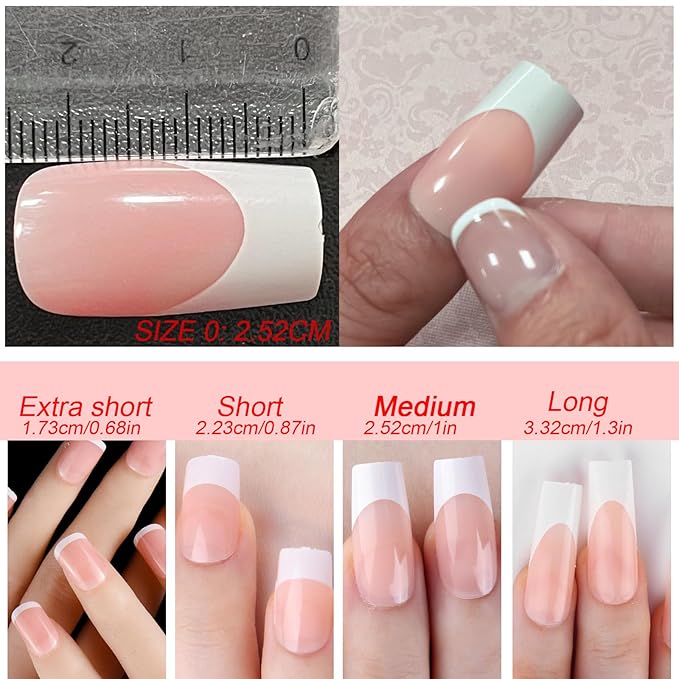 AddFavor 120pcs White French Tip Press on Nails Medium Square Fake Nails Nude False French Tip Nails Press ons Nail Acrylic Artificial Stick Nail with Adhesive Tab for Women Girls