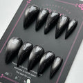 Luxury Press on Nails Medium Stiletto Handmade Eagle Claw Unique Reusable ABS Material Black Fake Nails Dragon Cat Claw False Nails with Glitter Designs Glossy Glue on Nail Thick Acrylic Nail(M)