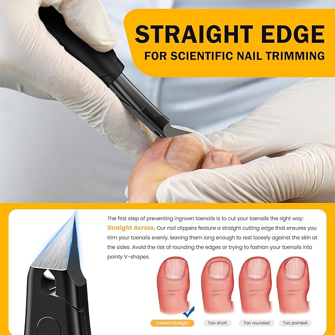 BEZOX Ingrown Toenail Clippers for Seniors, Slant Straight Blade Toe Nail Clippers for Thick and Ingrown Nails, Soft Grip Long Handle Toenail Scissors for Mani & Pedi Nail Care - Black