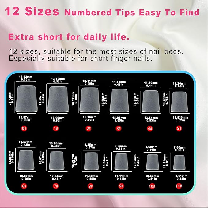240Pcs Extra Short Duck Nail Tips, Pre-Etched Double-Sided Matte Soft Gel Flare Nails, 12 Sizes Full Cover Duck Bill Fake Nails for Y2K Acrylic Art, Professional False Nail Extensions Kit
