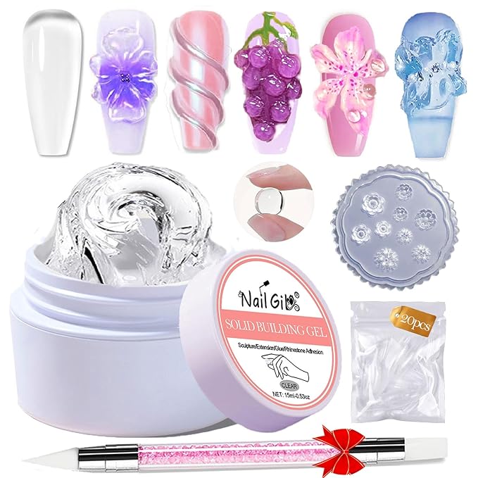 NAILGIL Solid Builder Gel for Nails- Non-Sticky Hand Clear 3D Sculpting Gel for Carving, Modeling, Nail Extension Professional DIY Manicure Tool Kit, 15g