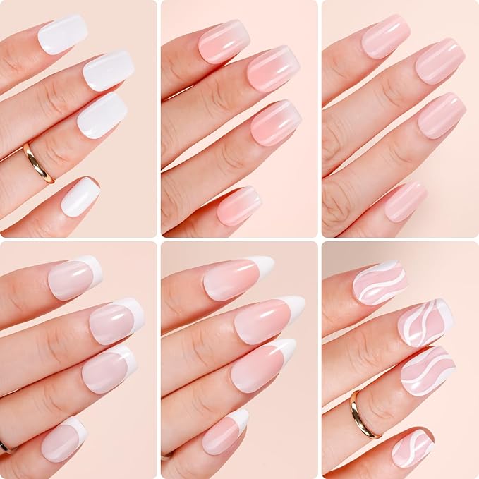 Makartt Press on Nails Kit: Short Nude Elegance Coffin Nail Tips in 6 Styles 144PCS, Natural Fit with Adhesive Tabs, Glue, and File, Manicure Set for Home Salon