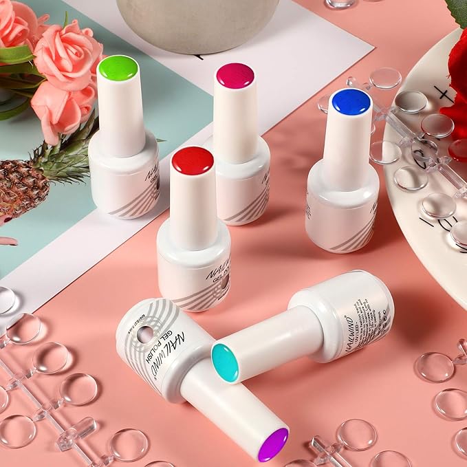 Maitys 480 Tips Round False Nail Display Tips Clear Nail Color Display Chart Card Sticks with Adhesive Sticker for Bottles Colorful Polish DIY Training Practicing Displaying