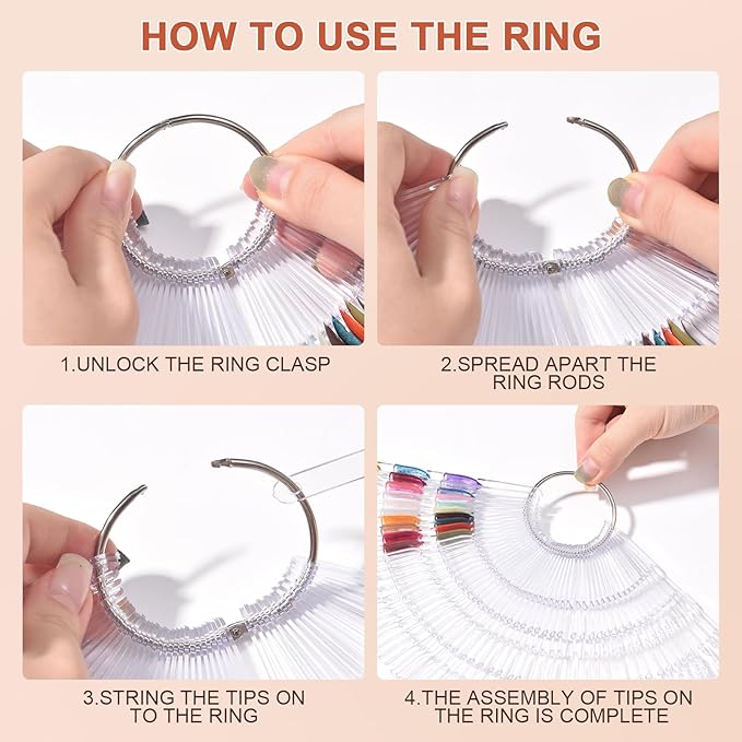 300 Tips Nail Swatch Sticks with Metal Split Ring Fan-shaped Display Nail Practice Sticks Nail Sample Swatches for Nail Art Polish Practice Nail Color Display (Clear - 450Tips)