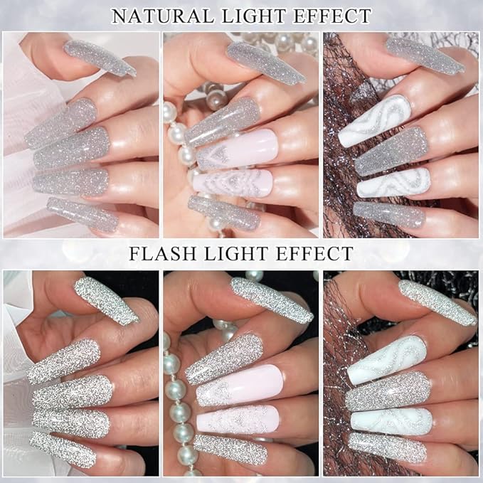 Silver Reflective Gel Polish Liner Gel Glitter Diamond Gel Liner Nail Art for Nails Sparkle Disco Drawing Gel Liner Polish Nail Painting for DIY Nail Art Design Manicure Soak Off Lamp Gel