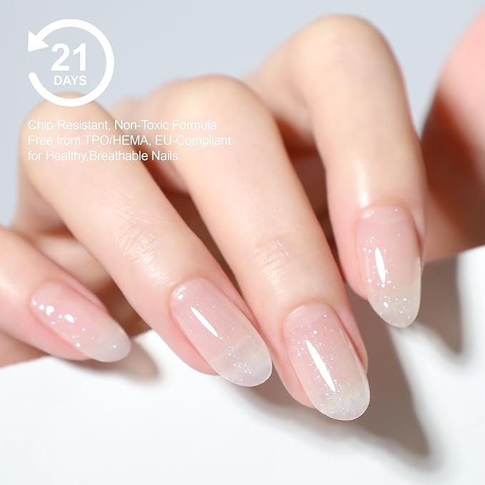 Rubber Builder Base Gel, Hema-Free Soak Off Shimmer Gel Reinforces Soft & Thin Nails, Curing Requires For Sensitive Nails