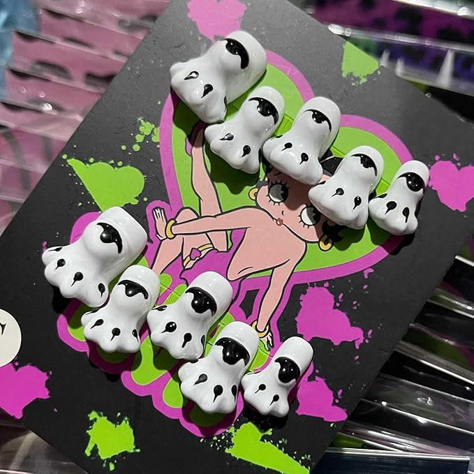 3D Nail Art Handmade Nails with Gothic Vampire Style Ancient Creatures Art Easy to Wear Size S