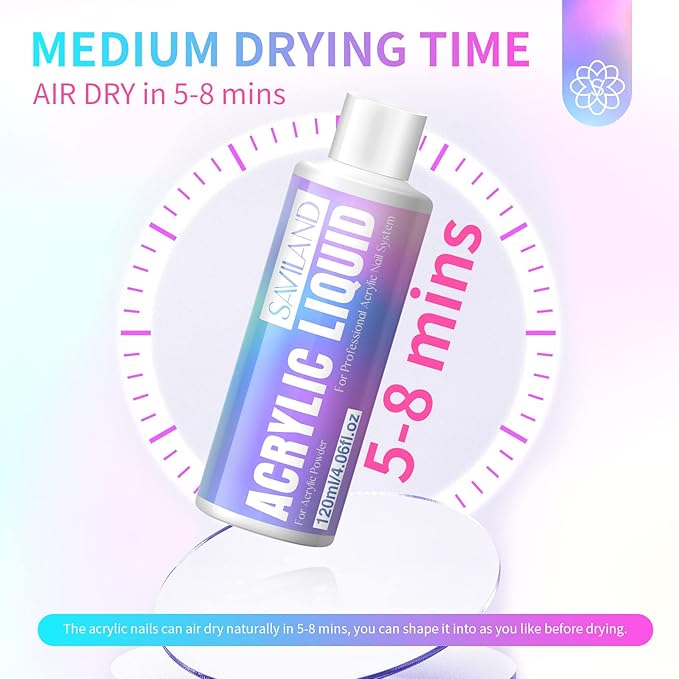 SAVILAND 4.06 oz Monomer Acrylic Nail Liquid – 120ml Acrylic Liquid for Acrylic Powder Non-Yellowing Formula for Acrylic Nails Application Nail Extension & Carving Nail Starter Home DIY