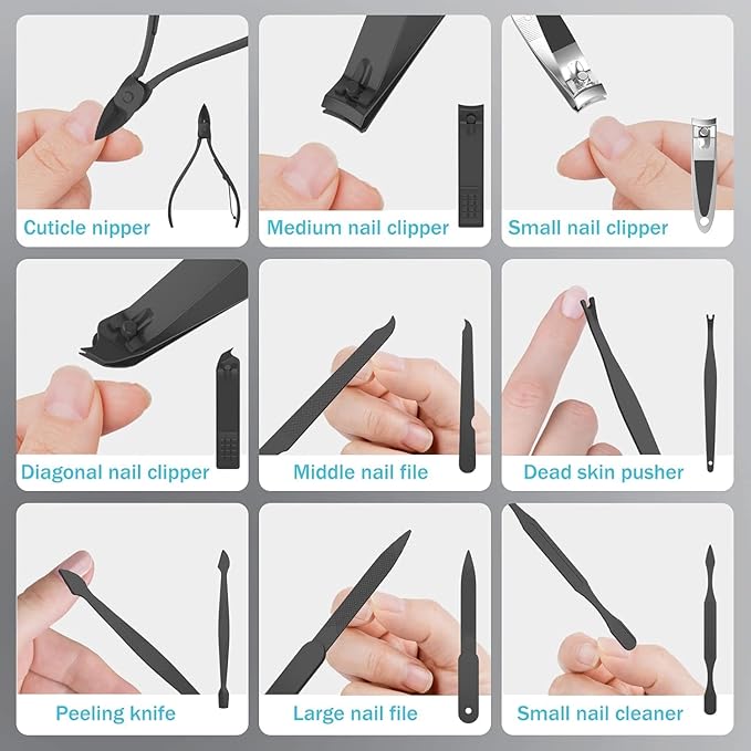 Premium 26-in-1 Manicure & Pedicure Kit – Stainless Steel Nail Care Set with Brown PU Leather Travel Case for Men & Women