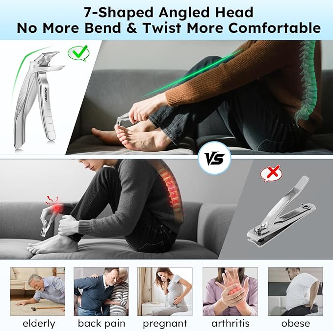 Toenail Clippers for Seniors, Angled Head Large Toe Nail Clippers for Thick Toenails, Wide Jaw Eagle Beak Clippers for Ingrown Nails, Anti-Splash Cutter with Curved Blade, Cuticle Clippers