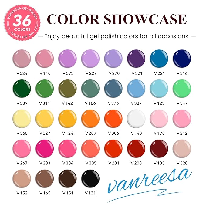 VANREESA Gel Nail Polish Kit with U V Light 53 Pcs Gel Polish Nail Set 36 Popular Colors Nail Polish Set + Base and 4 Effects Top Coat with Manicure Tools Complete Nail Kit Gifts for Women Girls