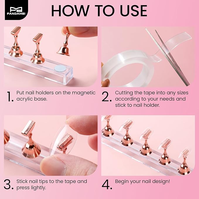 Fandamei Metallic Nail Stand, Nail Holder For Painting Nails, Nail Kit, Press On Nail Stand, Nail Stand For Press Ons, Nail Tools For Nail Art, Nail Design Tools, Nail Art Tools, Rose Gold