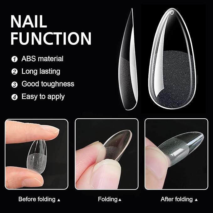 AddFavor 240pcs Almond Nail Tips Clear Full Cover Medium Length Short Almond Fake Nails Acrylic Gel Nail Tips for Salon and Home Nail Art Manicure 12 Sizes