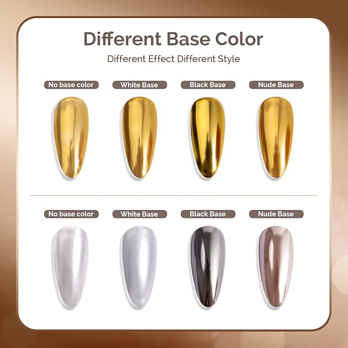MelodySusie 2Pcs Chrome Nail Powder for Gel Nails,Metallic Mirror Effect Pigment Stylish and Technological Fine Glitter for Home DIY Salon Use