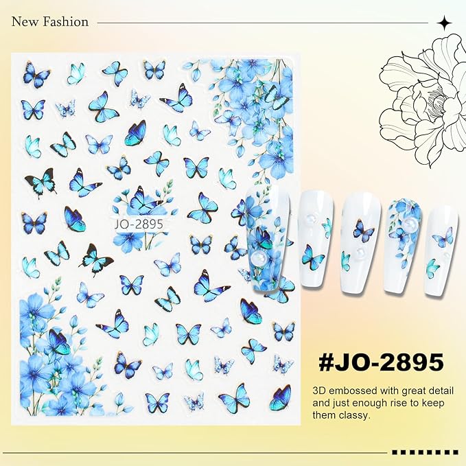12 Sheets Butterfly Flower Nail Stickers for Nail Art, Colorful Butterflies Nail Decals,Butterfly 3D Self-Adhesive Nail Art Stickers Design for Women DIY Manicure Decoration YX1229