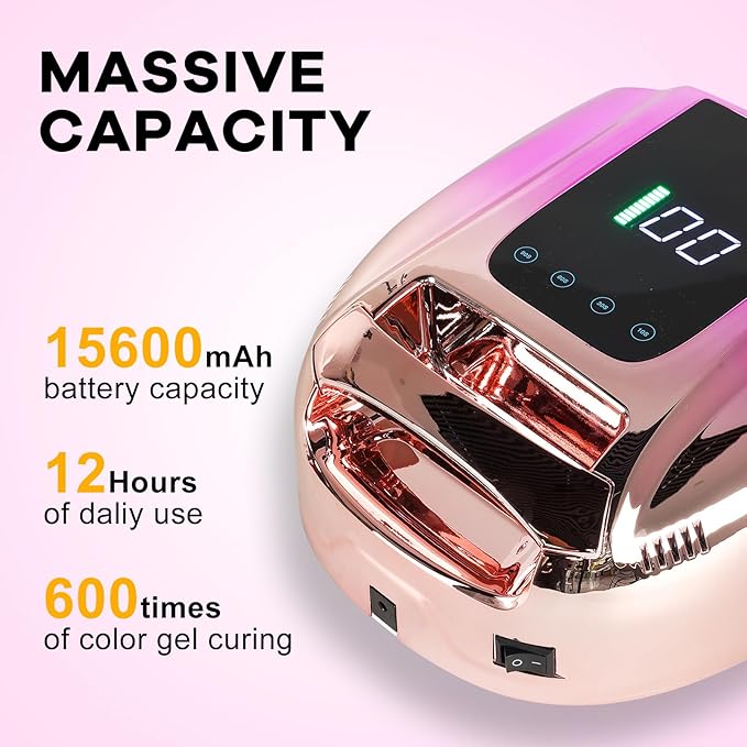 96W Rechargeable UV LED Nail Lamp UV Light for Gel Nails Cordless Gel Nail Lamp Nail Dryer with 42 Beads Smart Sensor & Metal Base