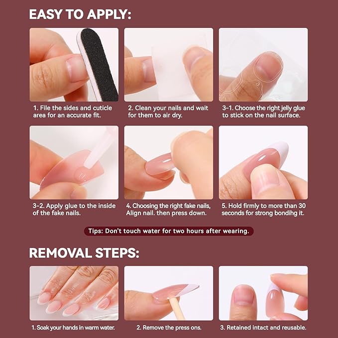 Red French Press on Nails Short Almond - Dark Red Nails with Glossy French Tip in a Matte Finish, Soft Gel Reusable Fall Burgundy Fake Nails Winter Stick on Nails for Women Gift, 32PCS 16 Sizes