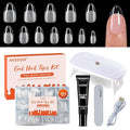 Misssix Short Almond Gel x Nail Tips Kit, 504Pcs Pre Etched Clear Fake Nails, Full Cover False Nail 9-in-1 Gel Glue and Portable Mini U V Nail Lamp for Women 12 Sizes