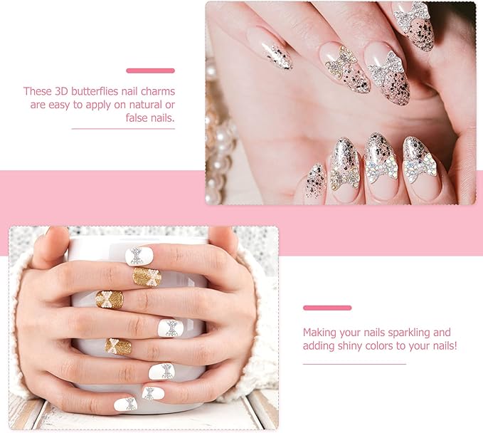 Beaupretty 50Pcs 3D Nail Art Decorations Charm Diamonds Crystal Nail Jewelry Bow Nail Rhinestones Nail Art Supplies Manicure Tools