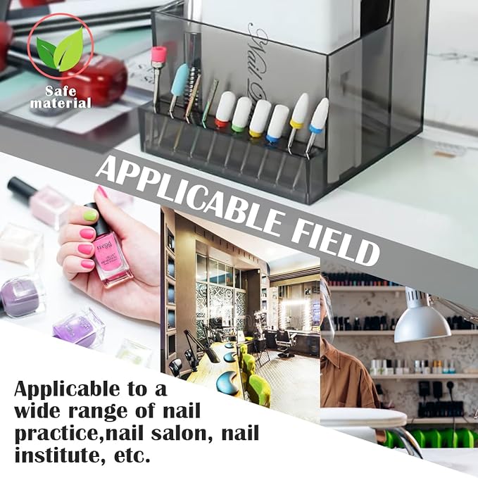 FERCAISH Nail Drill Grinding Bit Holder Box Professional Nail Art Polishing Grinding Drill Bit Holder Display Storage Box Bit Case Organizer (Black)