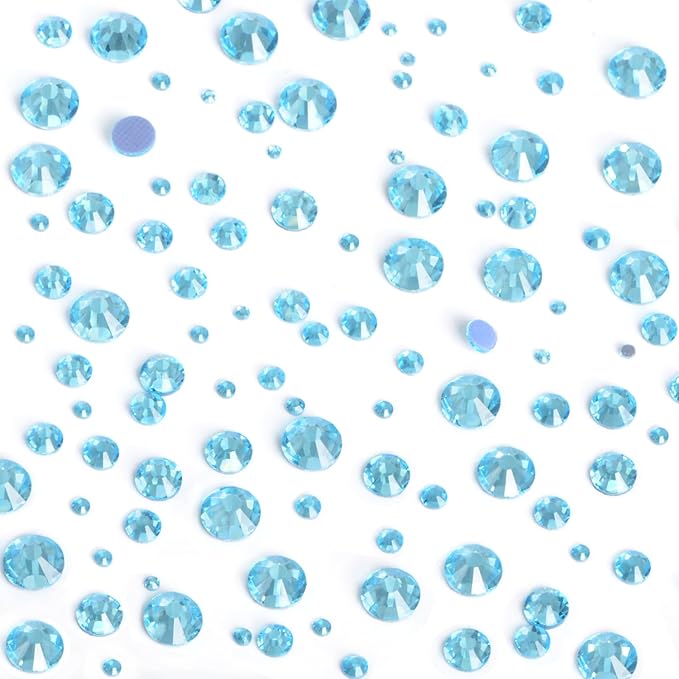 8000pcs Hotfix Rhinestones Flatback,Rhinestones for Crafts Clothes Mixed 6 Sizes, Hotfix Crystals with Wax Pencil Kit, SS4-SS30,Aquamarine