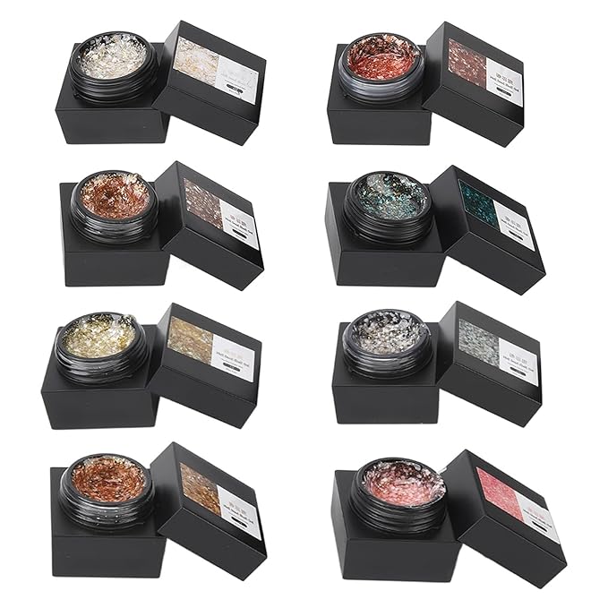 Glitter Gel Nail Polish, Solid Gel Nail Polish Sparkly Gel Nail Polish 8 Colors Nail Sand Shell Gel Polish Soak Off Gel Polish Set for Home Nail Tech DIY Nail Art