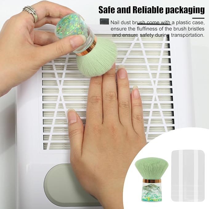 Nail Dust Brush for Arts, Powder Remover, Collector, Blush, Makeup Brushes, Acrylic Tools (Green-Round Head)