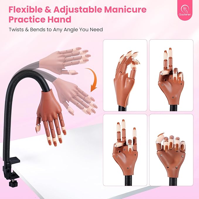 Magnetic Practice Hand for Acrylic Nails Detachable Mannequin Hand Movable Fake Hand for Trainning Manicure Hand with Flexible Fingers, Nail Tips, Brushes, Files and Clipper for Beginners Salon Home