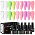 MEET ACROSS 12 Pcs Base Color Gel Nail Polish, 9 Colors Macaron Gel Polish Pink Nail Polish Clear Nail Polish Purple Sheer French Tip Base Colors Soak Off Nail Art Manicure DIY at Home Gift for Women
