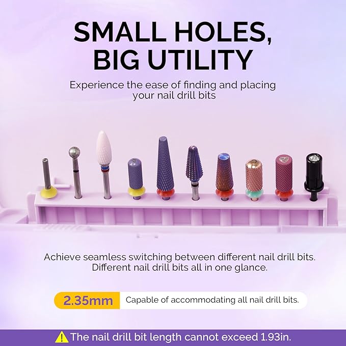 MelodySusie Acrylic Nail Tool Storage Box, Portable Dustproof Stand Displayer Holder Organizer Container Manicure Efile Accessories Nail Drill Kit Case, Travel Salon Home, Purple(Only Box)