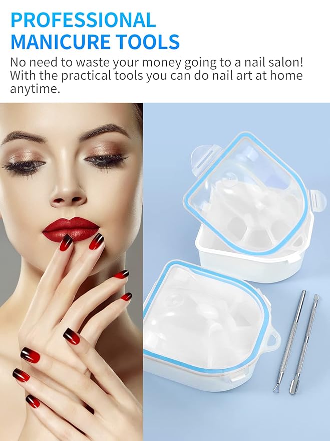 Nail Soaking Bowl, 2PCS Soak Off Gel Polish Dip Powder Remover Manicure Bowl with Triangle Cuticle Peeler and Stainless Steel Cuticle Pusher Nail Art Tool (Blue-4PCS Set)
