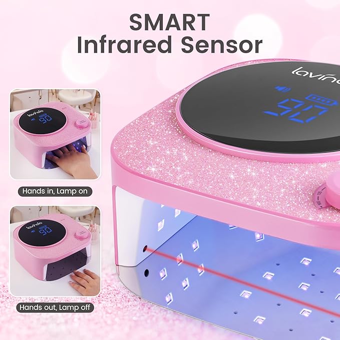 Lavinda 54W UV LED Nail Lamp, Professional UV Light for Gel Nails Rechargeable Cordless Nail Dryer with 4 Timer Settings & Auto Sensor, Fast Curing Gel Light for Home and Salon Use Glitter Design