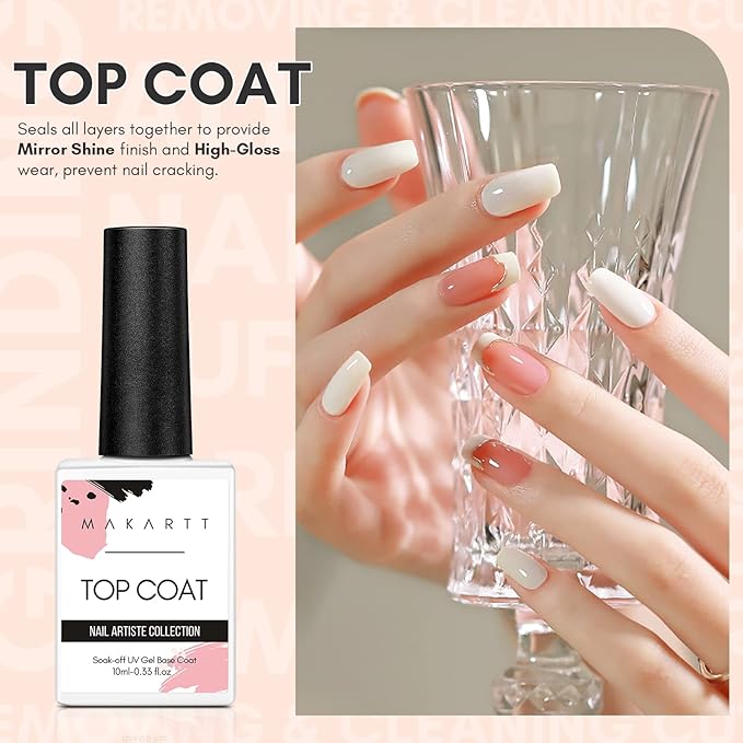 Makartt Poly Nail Gel 50ML White with Gel Top Coat Kit Bundle, Gel Builder for Nails Spring Summer Nail Extension Gel, Soak off UV LED Gel Nail Polish Top Coat