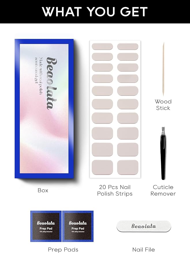 Semi Cured Gel Nail Strips - UV Light Gel Nail Stickers - 20 Long Lasting Salon Quality Wraps (Ethereal White)