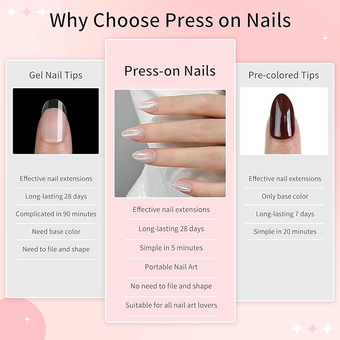Almond Cat Eyes Press On Nails,12 Sizes - 24 Pcs Soft Gel White Medium Fake Nails Kit with Nail Glue, Natural Reusable Stick On False Nails for Women and Girls (Skycloud Moonlight) SK0764