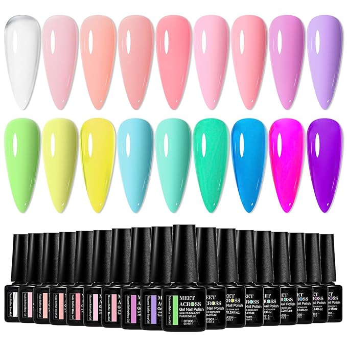 MEET ACROSS 18Pcs Nude Rubber Base Gel for Nails Pink Purple 2 IN 1Rubber Base Gel Set Manicure Gift
