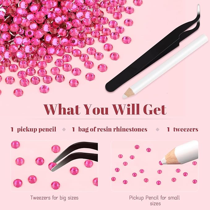 6000PCS 4mm Resin Rhinestones Bulk for Crafting (Hot Pink), Flatback Bedazzling Crystals for Crafts DIY Nail Decoration, Gems Charms for Tumbler Shoes Clothing Fabric with Pickup Pen and Tweezers