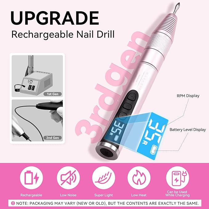 Makartt Electric Nail Drill – Rechargeable 35000 RPM Professional Efile, Cordless Nail Drill Machine Kit & Nail Machine for Acrylic Dip Powder Gel Polish,Quiet Lightweight Portable Tool for Salon Home