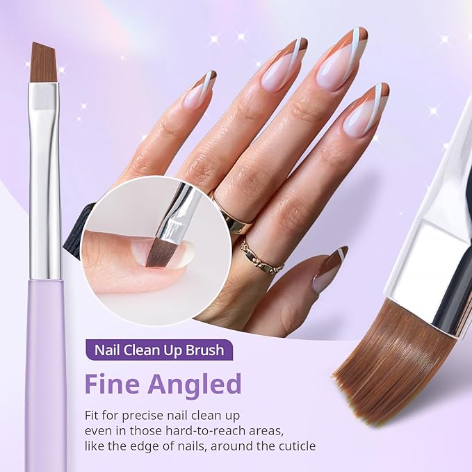 AIRSEE Nail Art Clean Up Brushes, 3 PCS Flat/Oval/Fine Angled Gel Nail Brush for Cleaning Polish Mistake on the Cuticles, Painting Brushes, Art Design DIY Tools, Purple