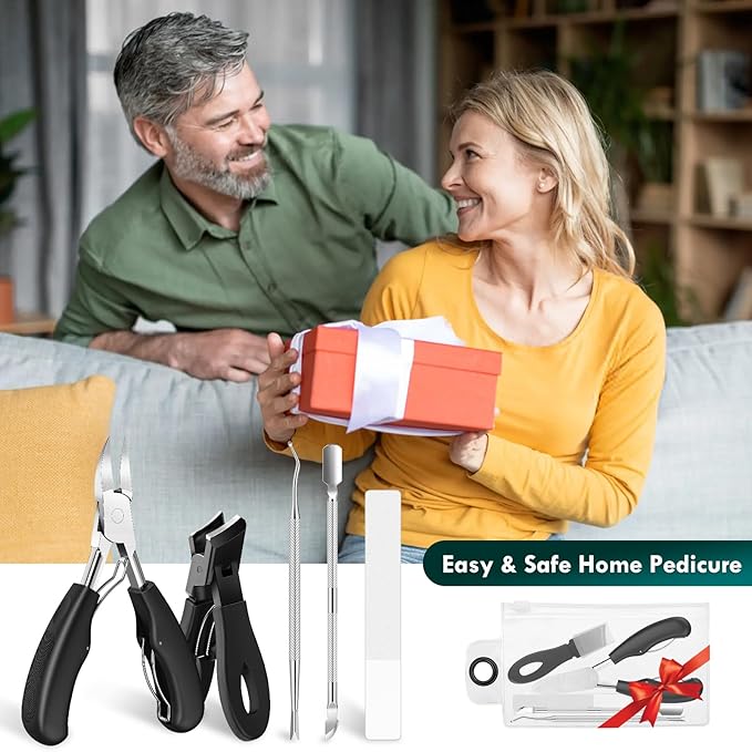 5-in-1 Professional Ingrown Toenail Tools Kit, Wide Jaw Slanted Nail Clippers & Heavy Duty Toenail Cutter Set for Seniors, Pedicure Manicure Tools for Thick or Ingrown Nails
